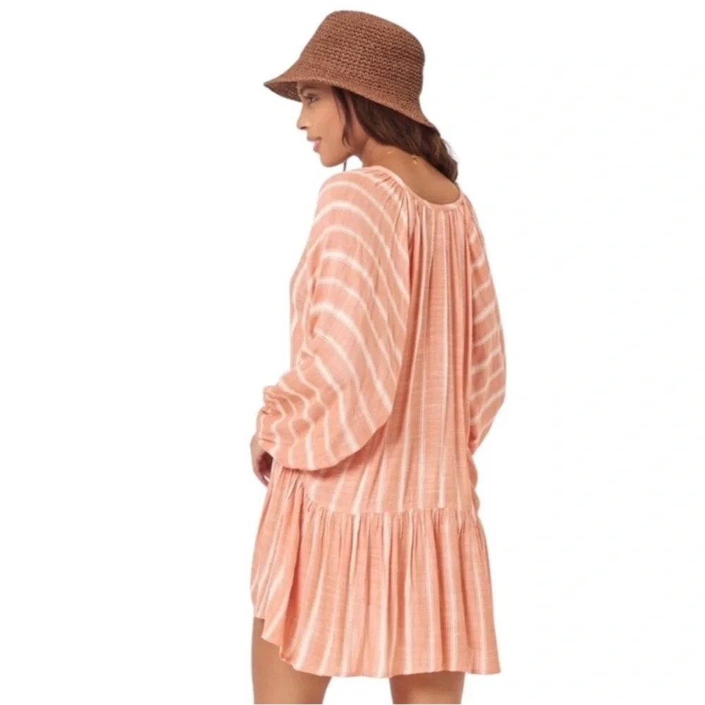 I*space Vida Dress Peasant Boho
Coral With Cream Stripes Women's Medium - Picture 2 of 7